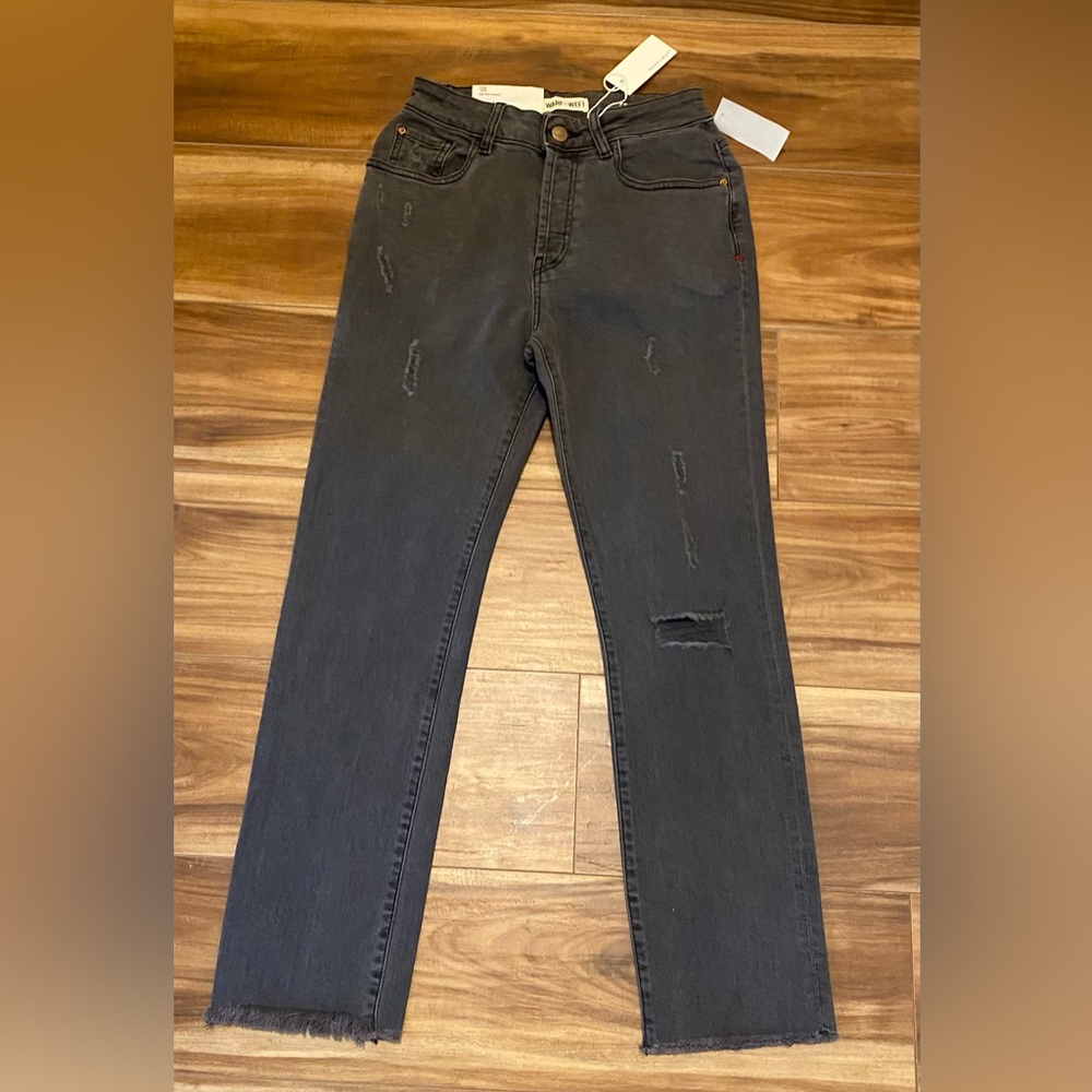 NWT WARP+WEFT CDG PARIS HIGH RISE STRAIGHT ANKLE JEANS RAW HEM SIZE 25 IN NOIR - Picture 1 of 6